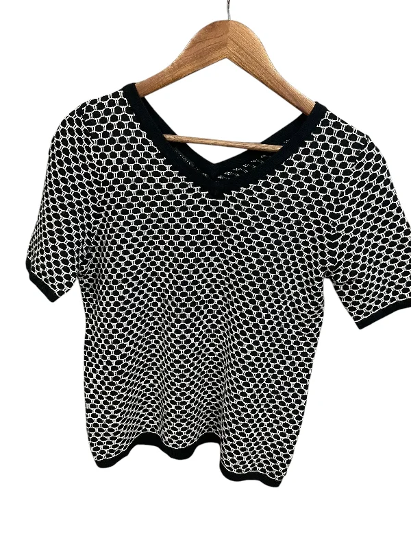 women's tops for black-tie affairsTop Short Sleeve By Talbots In Black & White, Size: Mp