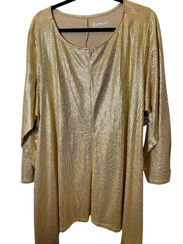 women's tops with ruffled hemsTunic Short Sleeve By Roamans In Gold, Size: 2x