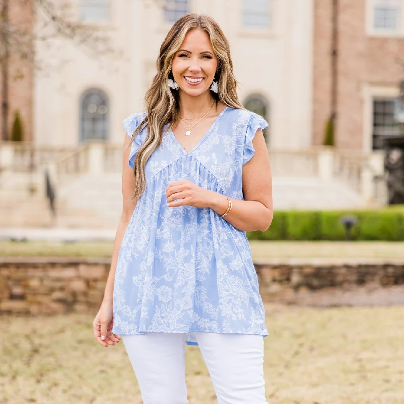 women's tops for those who believe in expressing their individuality through fashionWhat A Time Babydoll Top, Light Blue